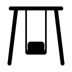 Illustration depicting a black icon of a children's swing for an amusement park on a white background