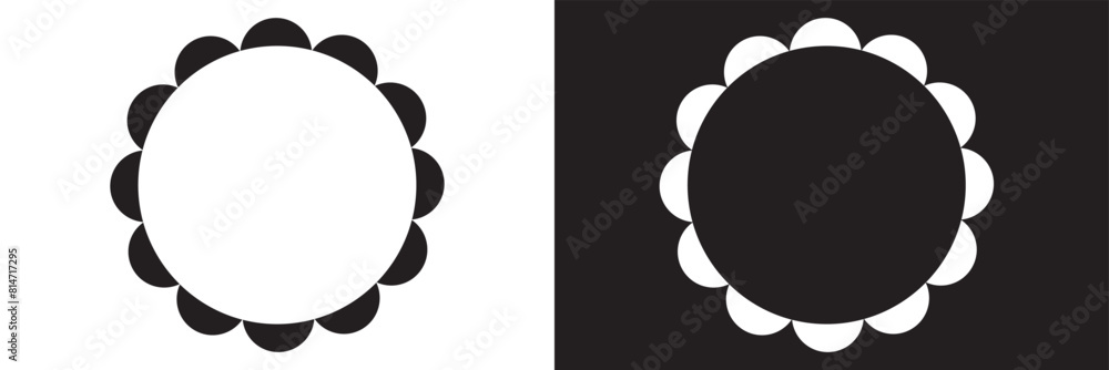 Poster scalloped circle shape and frame icon. clipart image isolated on white and black background. flower 