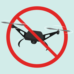 Safety sign "No drone zone" with black drone. Flat design