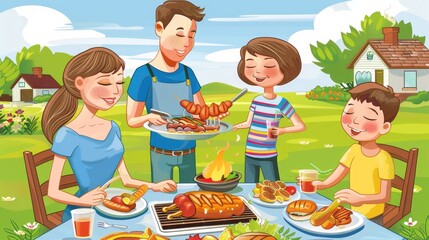 Backyard bbq bash  friends and family enjoy grilled delights and drinks in vibrant gathering