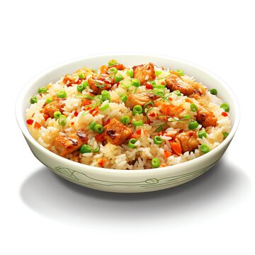 recommend clip art: Chicken fried rice display flat design side view comfort food theme 3D render complementary color scheme