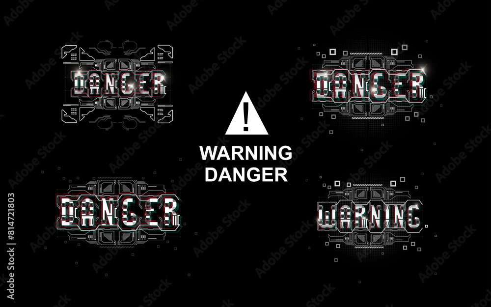 Poster warning danger. conceptual layout with hud elements for print and web. lettering with futuristic use