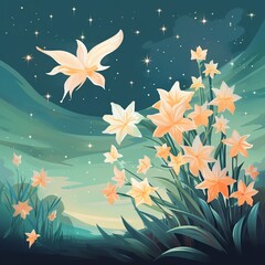 Obraz premium Enchanting star showcase flat design side view dream theme animation tetradic color scheme