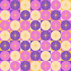 Artdeco Purple Seamless Pattern. Vector Illustration of Colorful Geometrical Texture. Fun Circle Background.