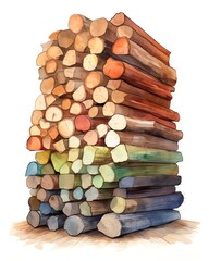Timber stack layout flat design front view construction theme water color triadic color scheme