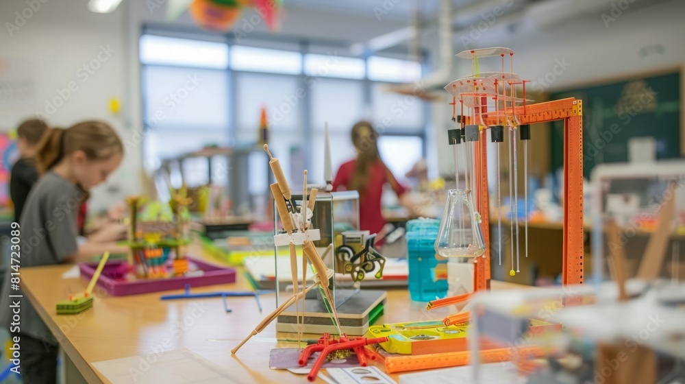 Poster group of children engaged in activities on a table in a classroom setting.