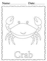 Crab Coloring Page. Printable Coloring Worksheet for Kids. Educational Resources for School and Preschool.