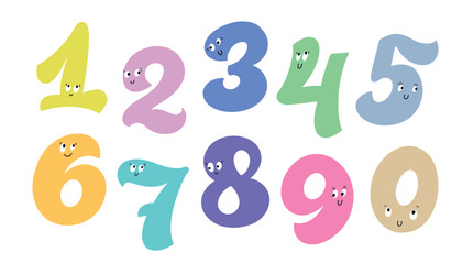 Math for kids: cute numbers with faces