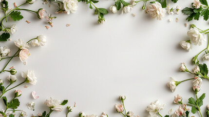 Design an exquisite image with an intricate frame, set against a pristine white background, and adorned with delicate flowers along the borders