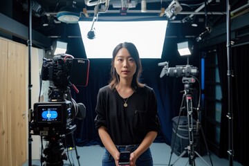 woman working in a television studio. generative ai
