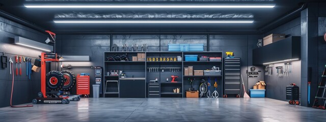 shelves in the garage. selective focus