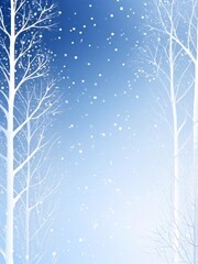 Blue winter background with snowflakes and trees. Vector illustration.