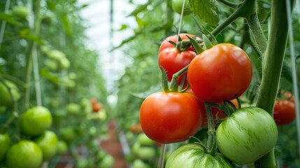 Ripe tomatoes on the vine, excellent for organic farming content and fresh produce marketing.