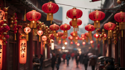 Festive red lanterns in a cultural district