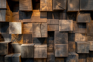 background, A captivating display of wood-aged art architecture textures, arranged in abstract block stacks on the wall to create a mesmerizing background