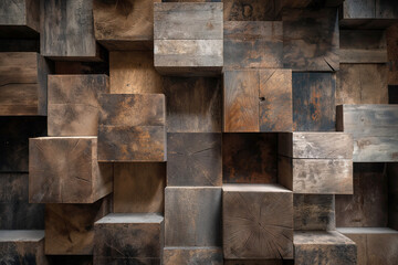 wooden wall, A captivating display of wood-aged art architecture textures, arranged in abstract block stacks on the wall to create a mesmerizing background