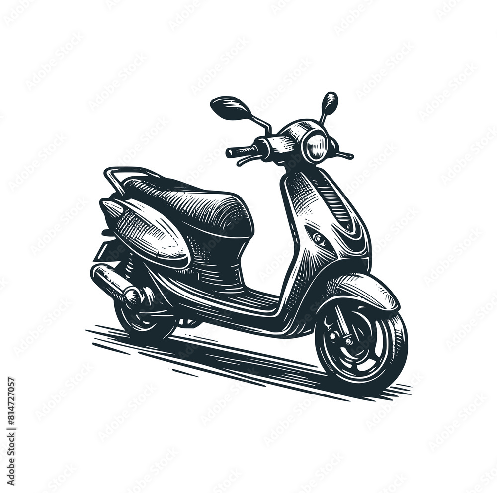 Canvas Prints The modern automatic scooter. Black white vector logo illustration. 