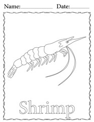 Shrimp Coloring Page. Printable Coloring Worksheet for Kids. Educational Resources for School and Preschool.