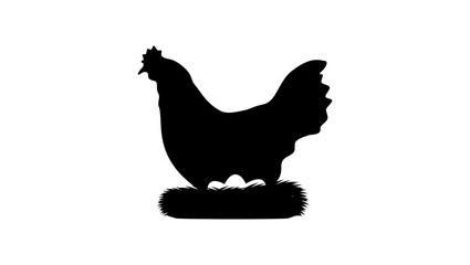 Hen incubates eggs, black isolated silhouette
