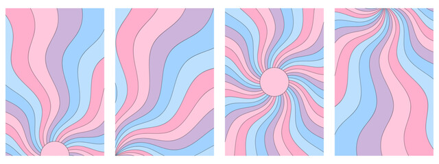 Retro background with curved rays or stripes. Rotating spiral stripes. Sunburst or solar burst retro background. Vector illustration