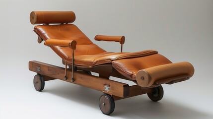 Gurney with adjustable headrest and wheels.