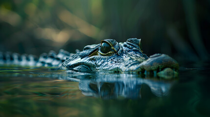 Fototapeta premium Close-up of a crocodile swimming in water