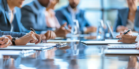 A business meeting with people of different ethnicities, ages, and abilities actively participating and contributing ideas