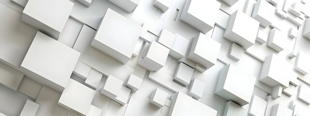 Abstract white background with squares and geometry, 3D rendering
