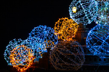 closeup garland lights on bokeh background