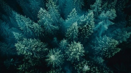 An aerial view of a coniferous forest
