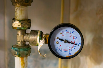 pressure gauge was mounted on the old machine, measuremant and equipment in the industry
