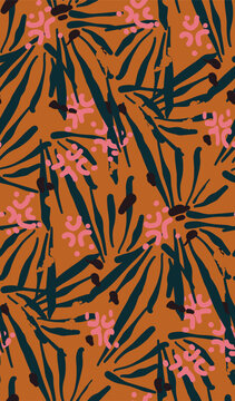 Paradise leaves of wild flowers exotic background. Rainforest botany , palm jungle fabric pattern. Vintage vibrant flora