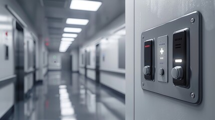 Obraz premium Hospital security system panel, with access controls.