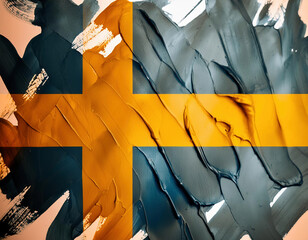 Sweden flag painted on a metal surface. Abstract grunge background.