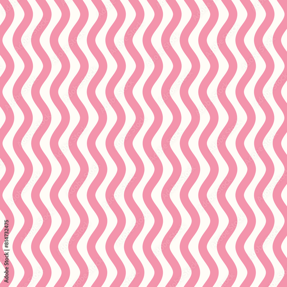 Poster curve wavy striped lines pattern pink white color background vector
