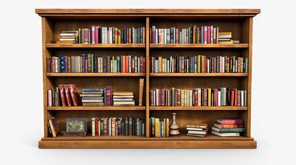 Bookshelf Isolated on Transparent or White Background

