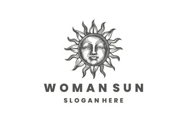 Fototapeta premium Woman sun logo icon design template vector illustration