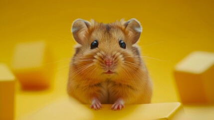 Fototapeta premium A cute hamster on a clean yellow background