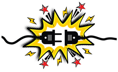 Electric socket with plug. Disconnect concept,  error connection. Electric plug  and outlet socket unplugged. Vector on transparent background