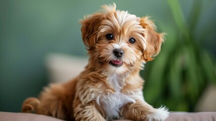  A playful puppy on a clean green background