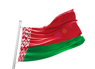 Belarus waving flag with mast on white background with cutout path.