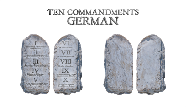 The Ten Commandments in GERMAN. Stone table with and without the commandments. Isolated transparent background PNG. - Powered by Adobe