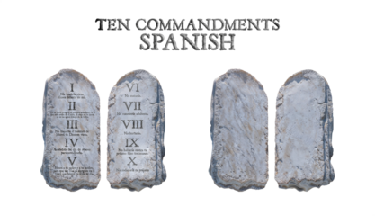 The Ten Commandments in SPANISH. Stone table with and without the commandments. Isolated transparent background PNG.