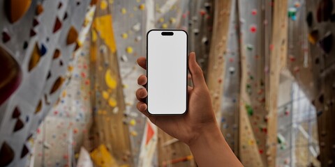 Hand holding a phone with a blank screen, ideal for mockups and design showcases