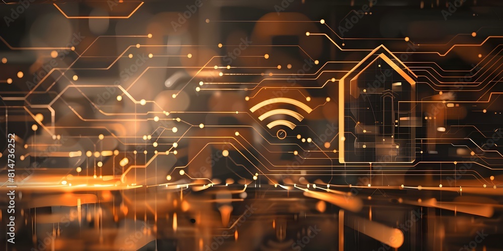 Poster abstract futuristic background with smart home technology and wifi connection concept. concept futur