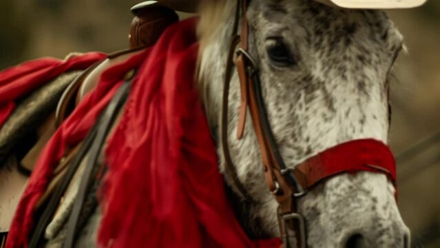 A red silk scarf adorned the neck of the vaquero hinting at his insatiable thirst for . 2d flat cartoon.