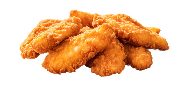 Delicious crispy chicken nuggets breaded with salt and spices / Chicken tenders with a transparent background.