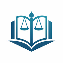 Modern law firm vector art illustration with a Justice and book icon logo design.