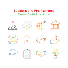 Pack of business and finance icons isolated on white background