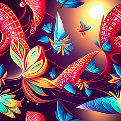 seamless pattern with flowers butterfly